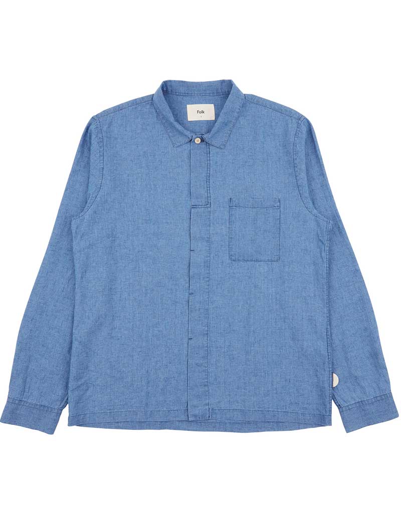 FOLK PATCH SHIRT LIGHT INDIGO WAFFLE