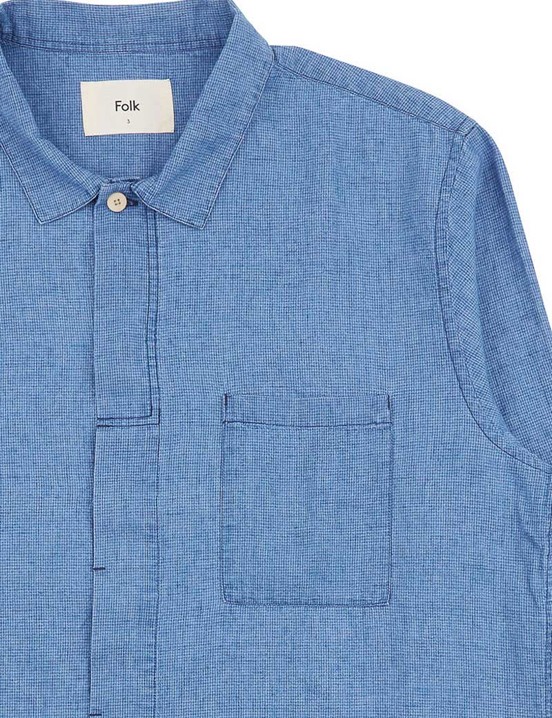 FOLK PATCH SHIRT LIGHT INDIGO WAFFLE