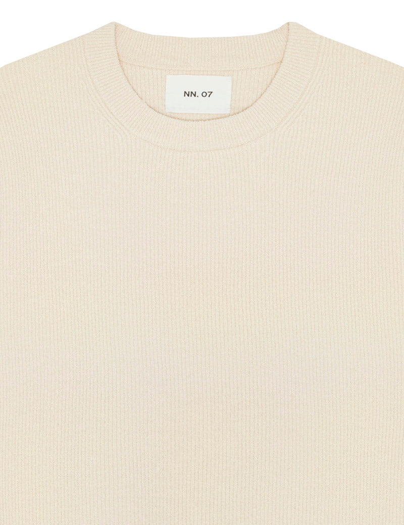 NN07 Danny Crewneck Lightweight Sweater Ivory Collar Detail
