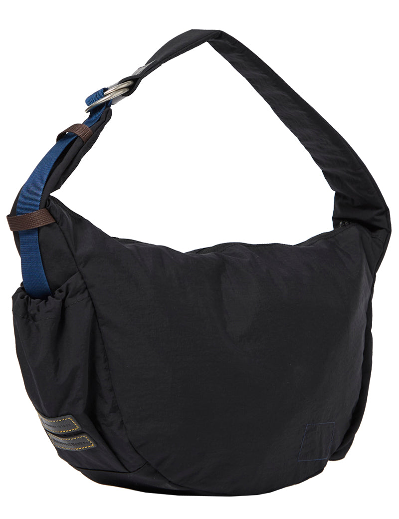 Universal Works X Master-Piece Canvas Shoulder Bag M Black Back Angled View