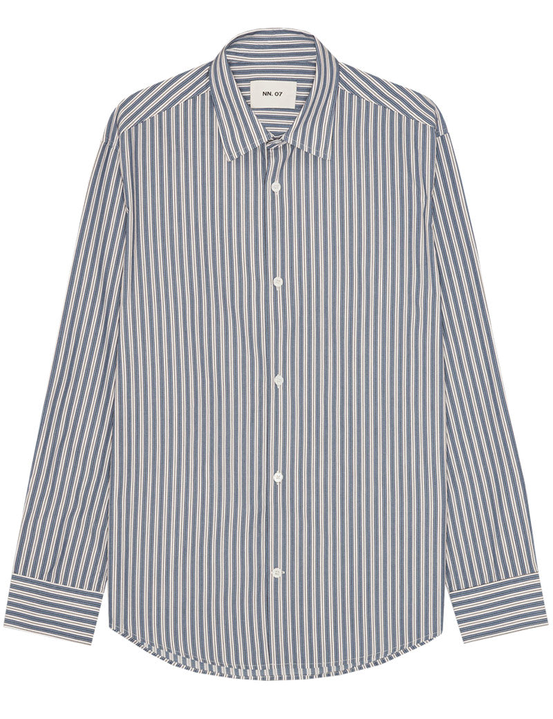 NN07 Freddy PKT Smooth Cotton Shirt Sea Stripe