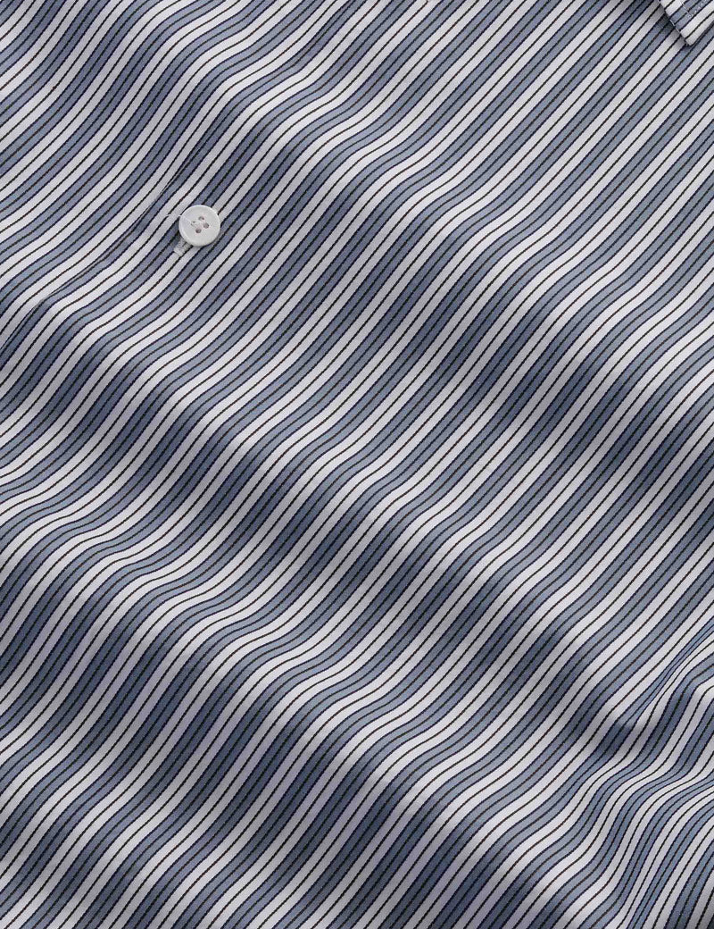 NN07 Freddy PKT Smooth Cotton Shirt Sea Stripe Fabric Detail