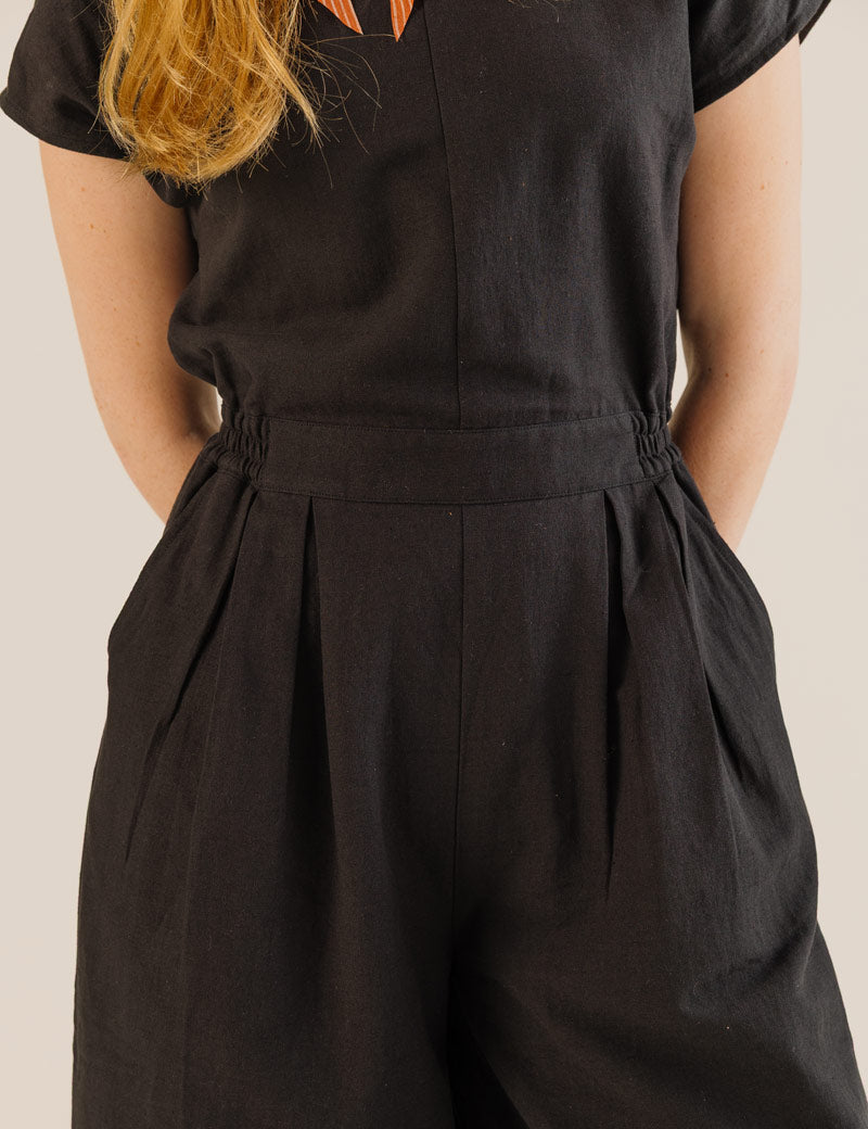 Sideline Daisy Jumpsuit Black Waistband Detail