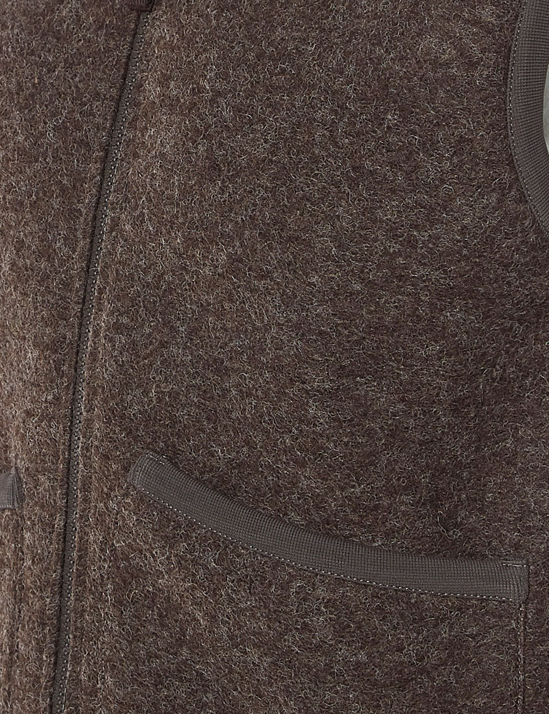 Universal Works Zip Waistcoat Brown Wool Fleece