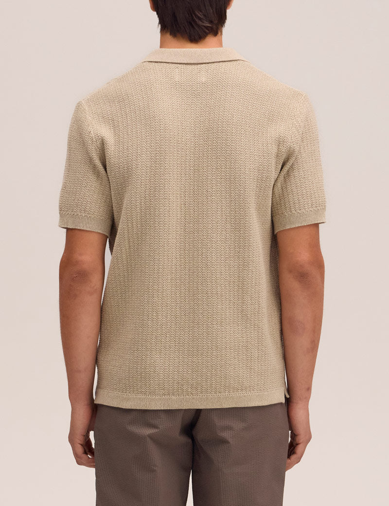 NN07 Ares Knit Organic Cotton Shirt Desert Khaki On Model Back