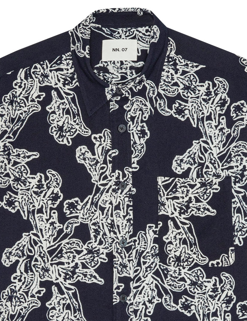 NN07 Deon All-Over Print Shirt Navy Blue Collar Detail
