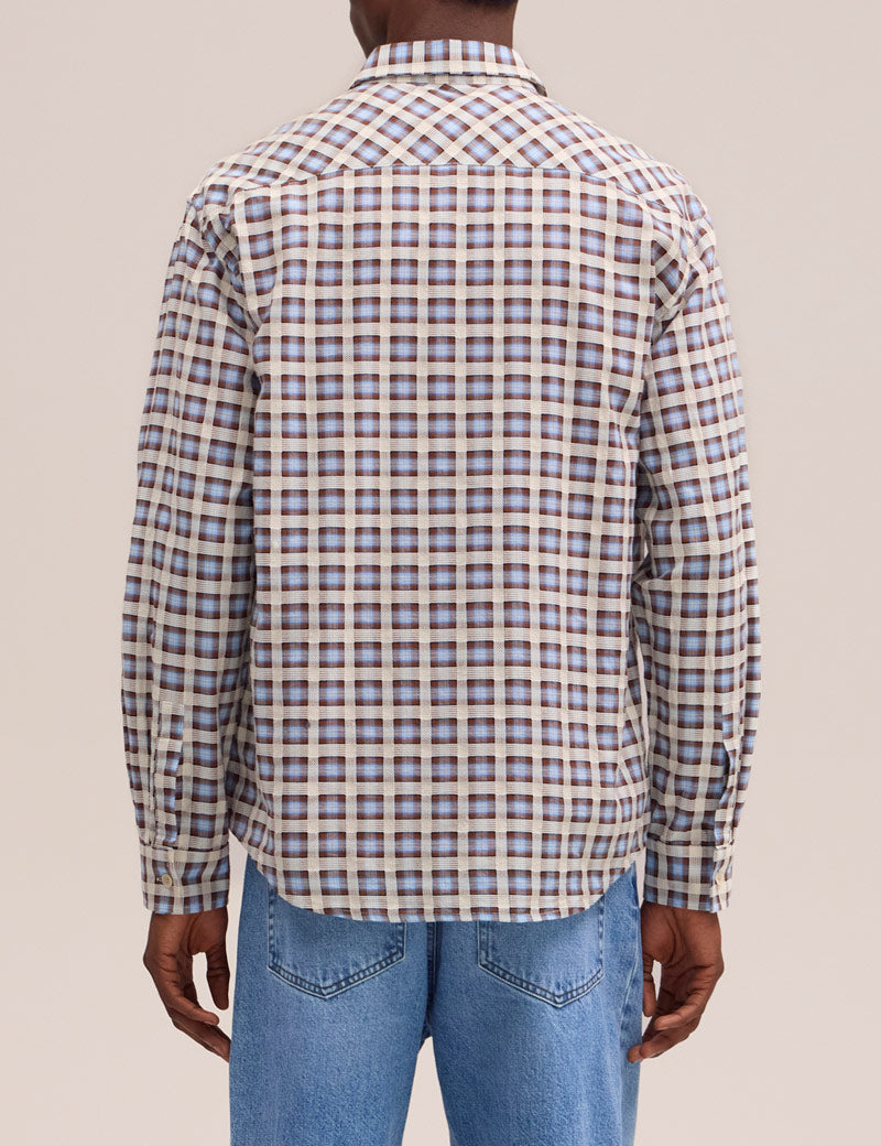 NN07 Deon Leno Weave Shirt Blue Check On Model Back