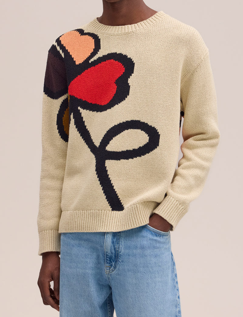 NN07 Todd Intarsia Sweater Ecru Model Front View