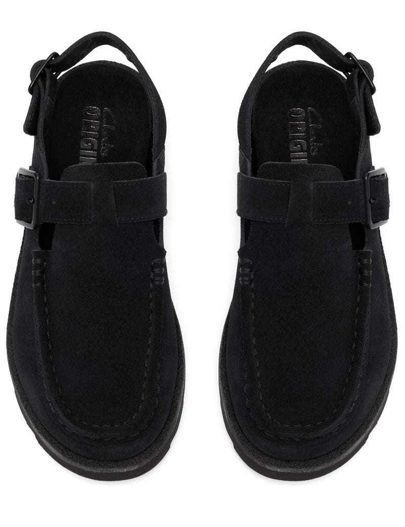 Clarks Originals Meare Easy Sandal Black Suede Women's Top View