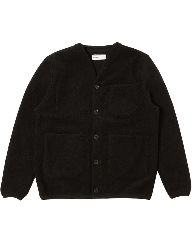 UNIVERSAL WORKS CARDIGAN BLACK WOOL FLEECE