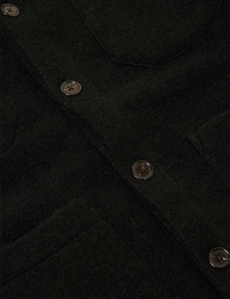 Universal Works Cardigan Black Wool Fleece
