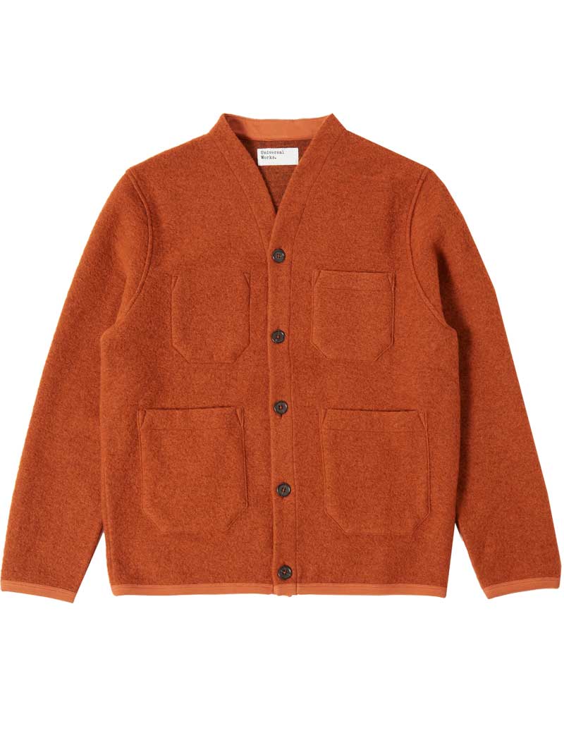 UNIVERSAL WORKS CARDIGAN ORANGE WOOL FLEECE