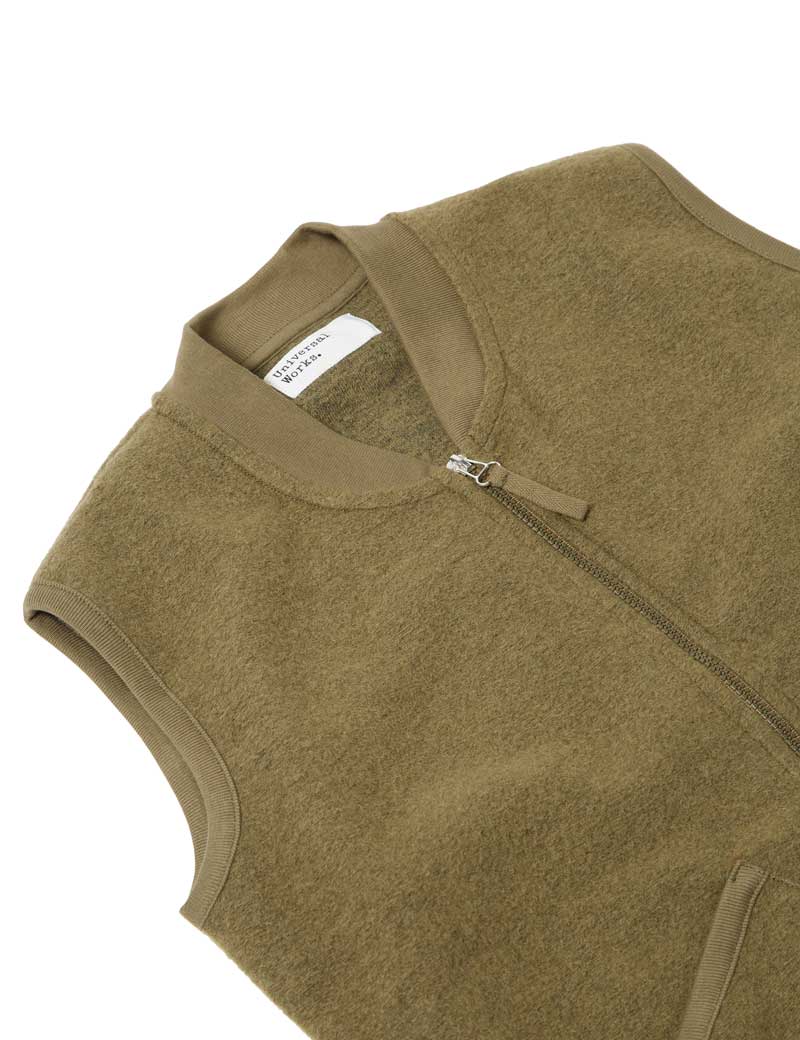 Universal Works Zip Waistcoat Lovat Wool Fleece