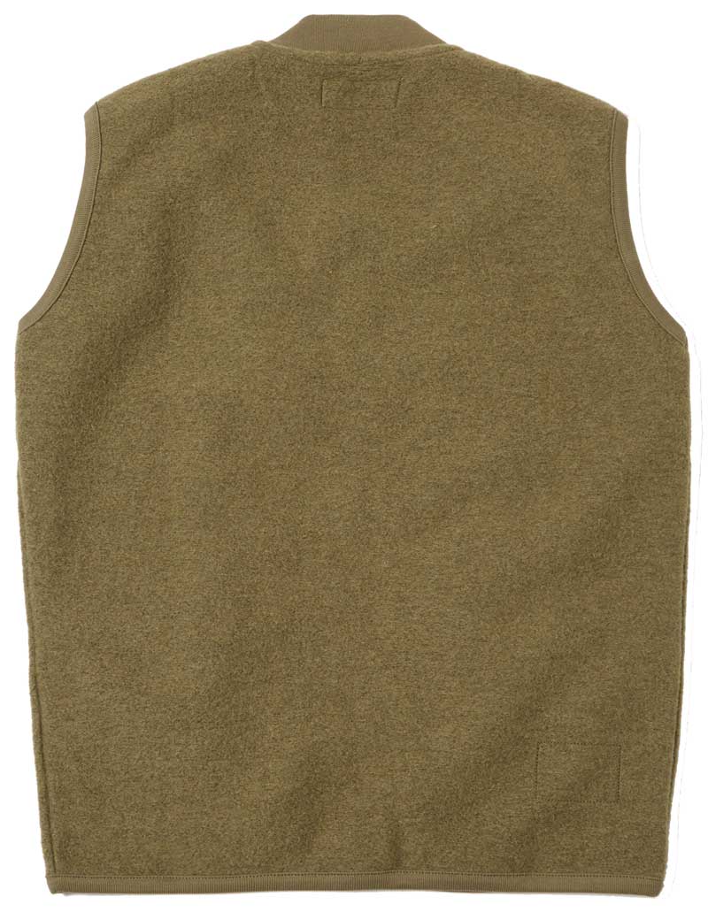 Universal Works Zip Waistcoat Lovat Wool Fleece