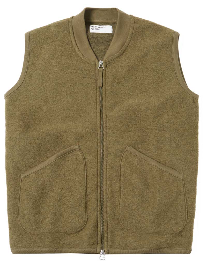 UNIVERSAL WORKS ZIP WAISTCOAT LOVAT WOOL FLEECE