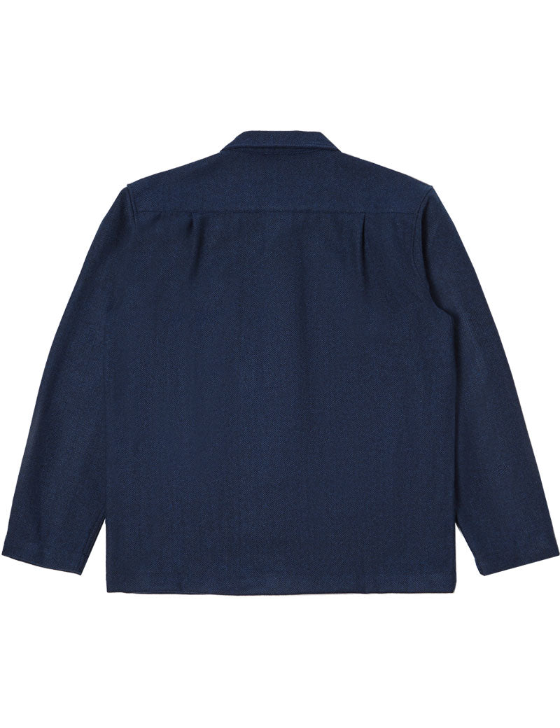 UNIVERSAL WORKS EASY OVER HERRINGBONE JACKET NAVY RECYCLED WOOL