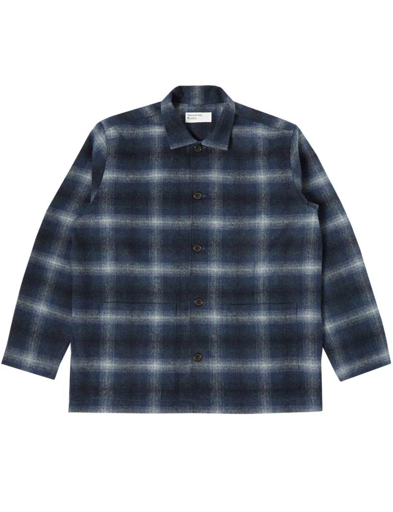 UNIVERSAL WORKS EASY OVERSHIRT NAVY CHECK