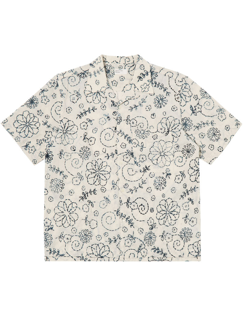 Universal Works Camp Shirt Kantha Cotton Ecru Charcoal