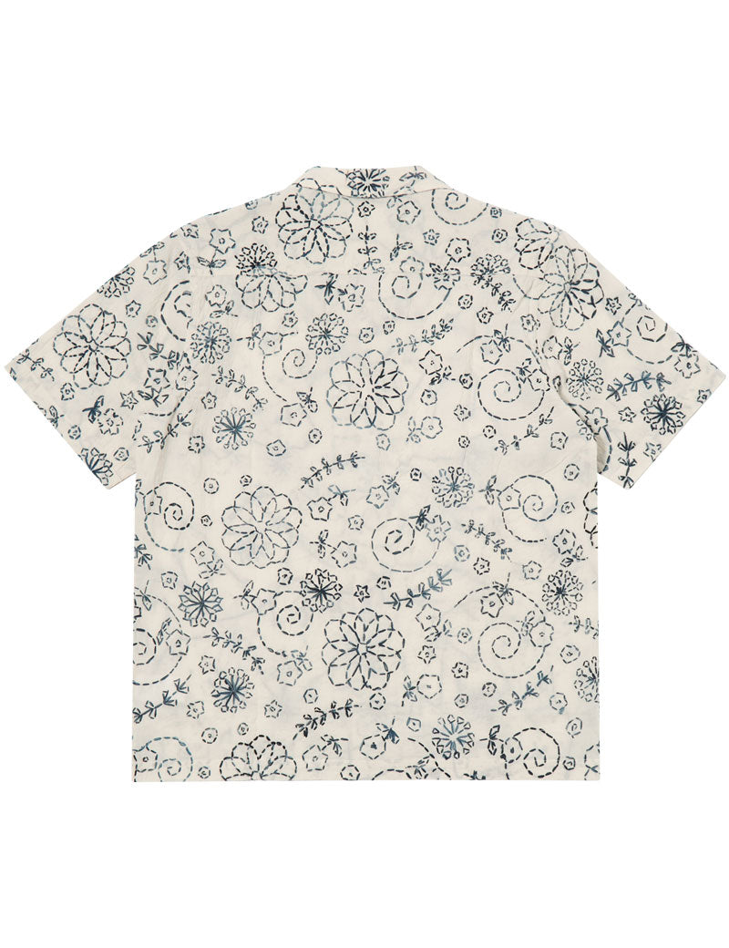 Universal Works Camp Shirt Kantha Cotton Ecru Charcoal