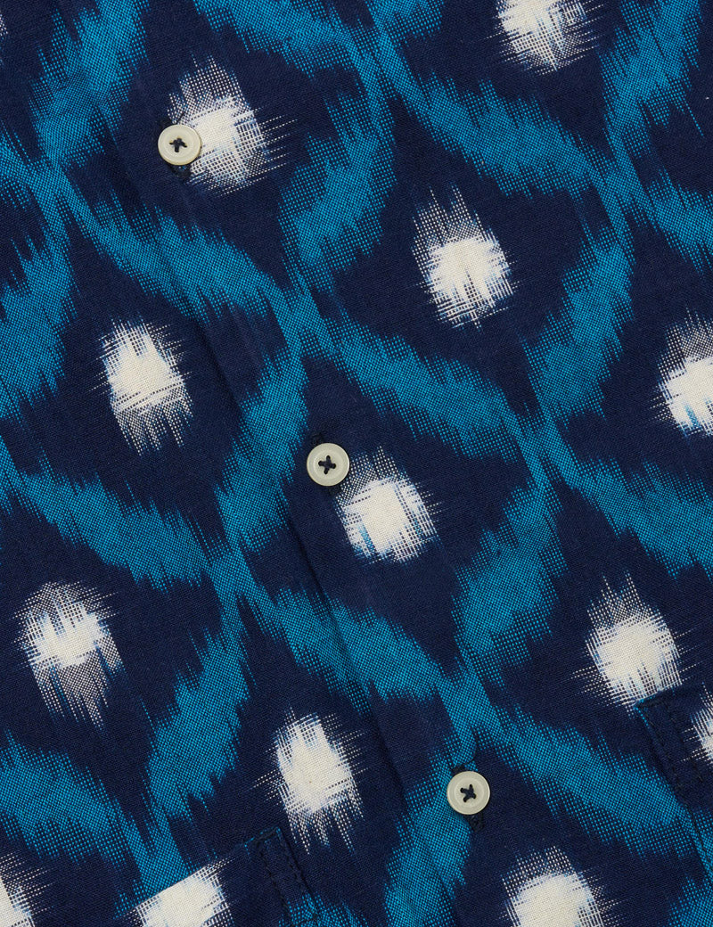 Universal Works Ikat Deck Shirt Indigo Diamond Fabric Detail