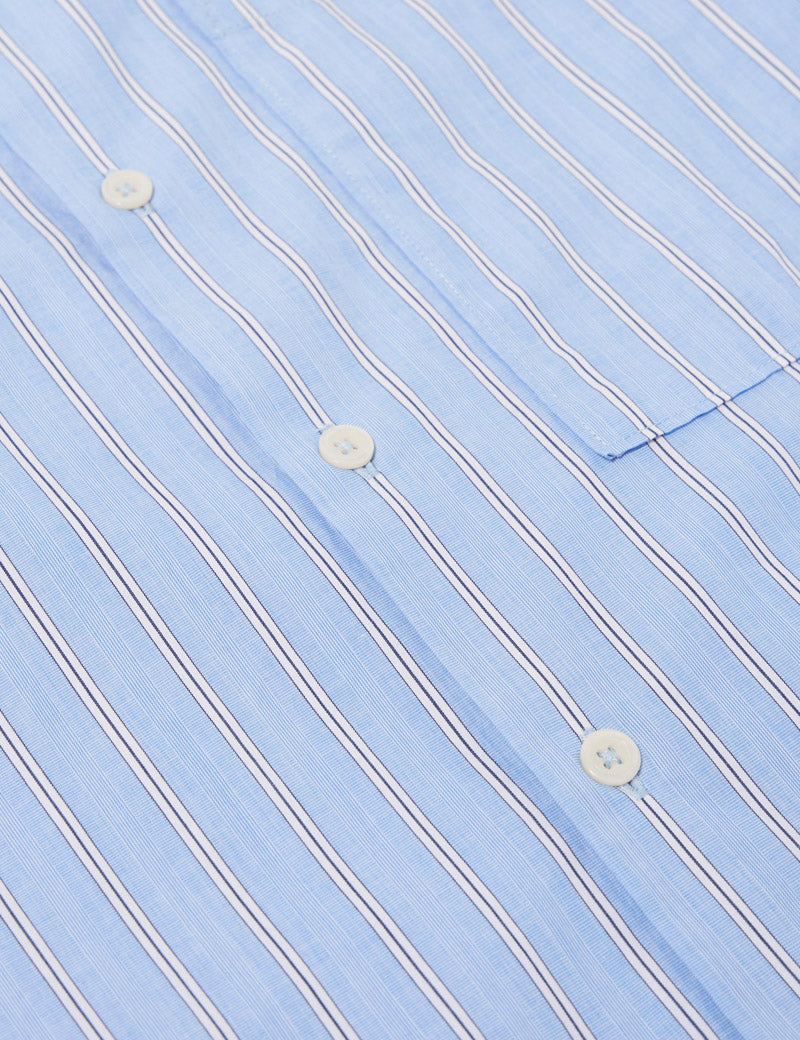 Universal Works Square Pocket Shirt Stripe Blue Detail