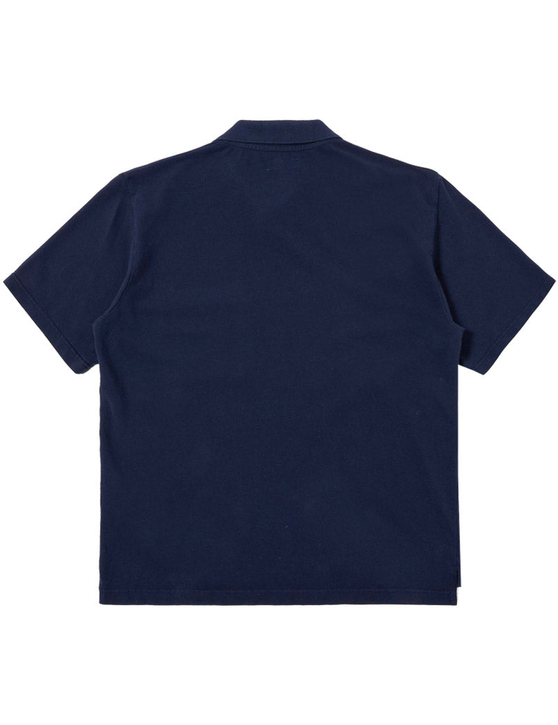 Universal Works Vacation Polo Shirt Bright Navy Piquet Back