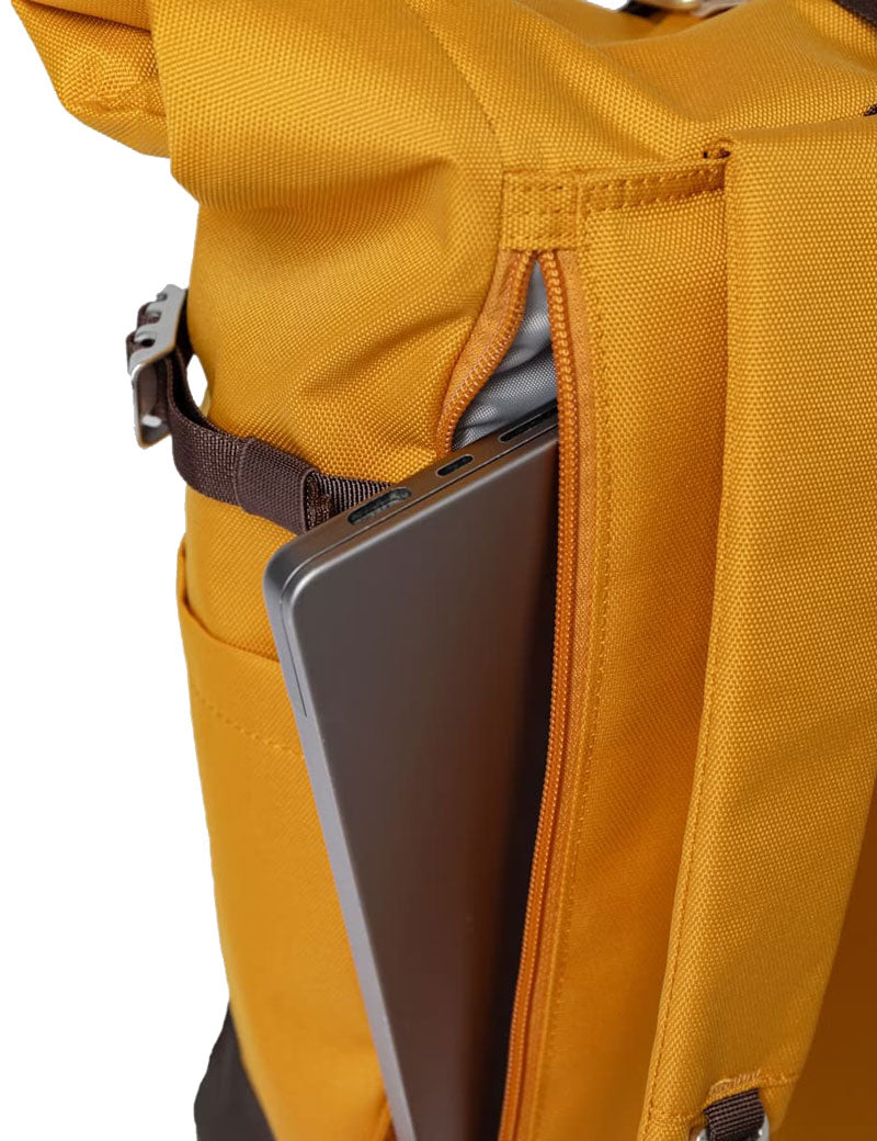 Sandqvist Icon Rolltop Backpack L Golden Yellow Natural Leather