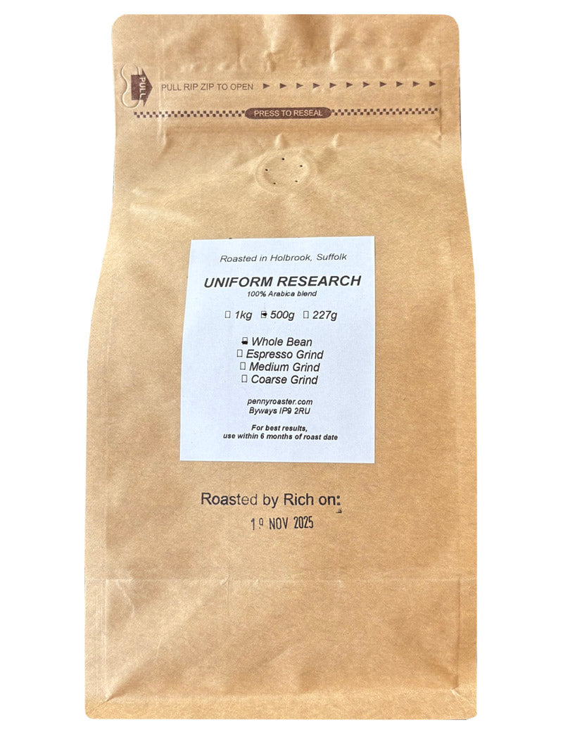 The Penny Roaster Uniform Research 100% Arabica Blend Whole Bean Coffee 500g