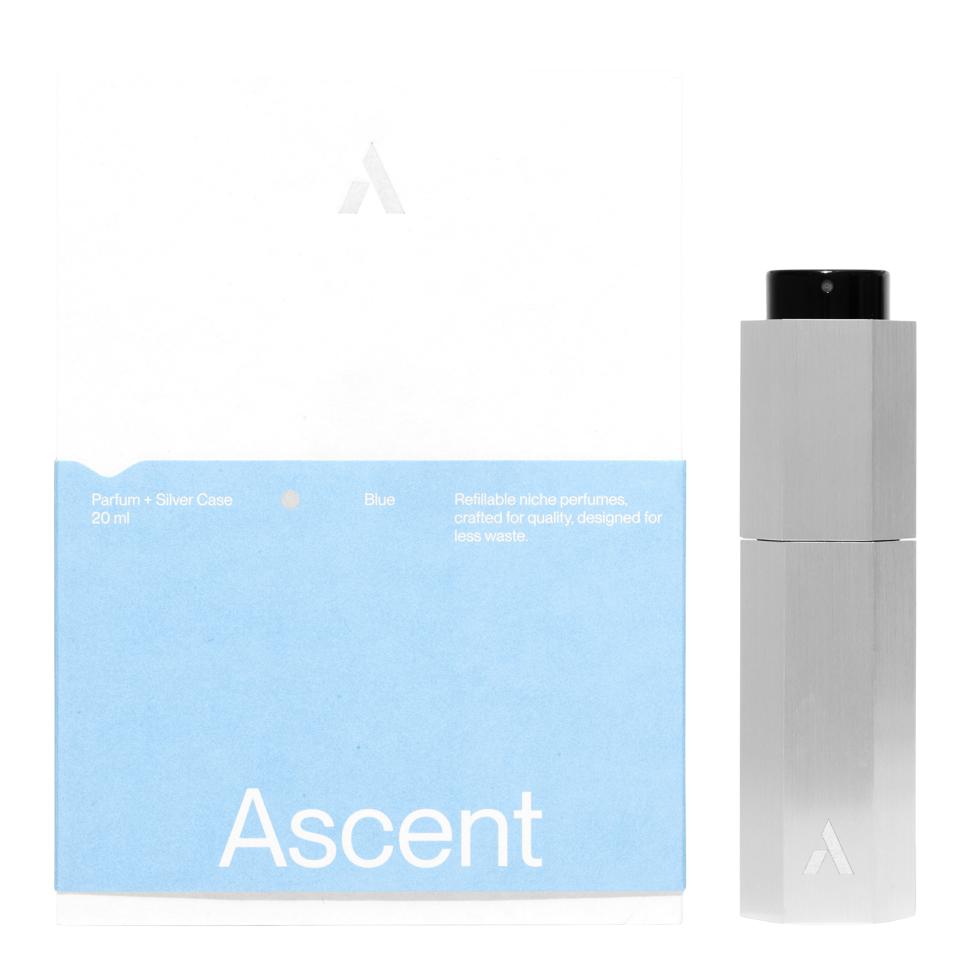 Ascent Blue Parfum Starter Kit Silver Case Fragrance in case