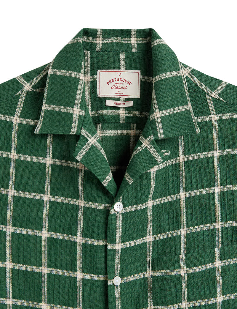 Portuguese Flannel Alvor Short Sleeve Shirt Green Collar Detail