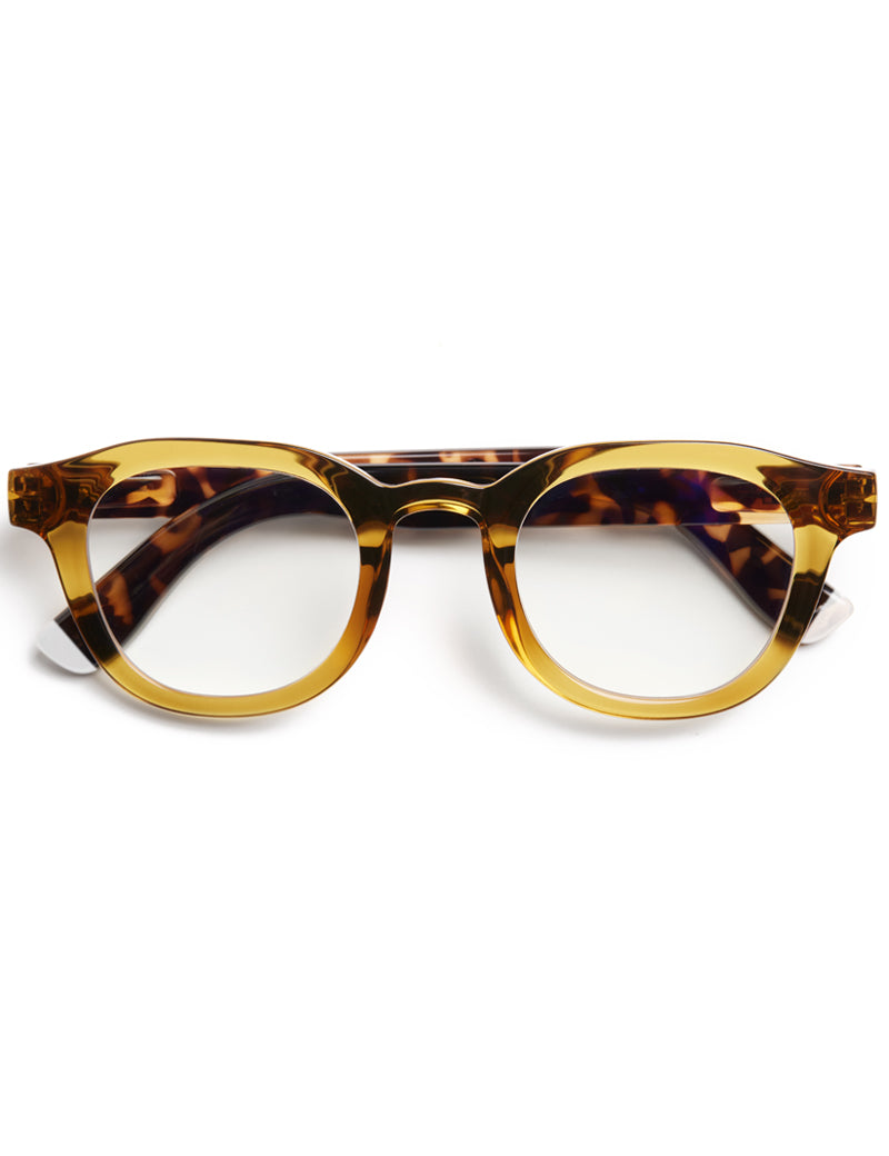 Barner Andy Blue Light Reading Glasses Glossy Ecru Olive Combi Folded Arms