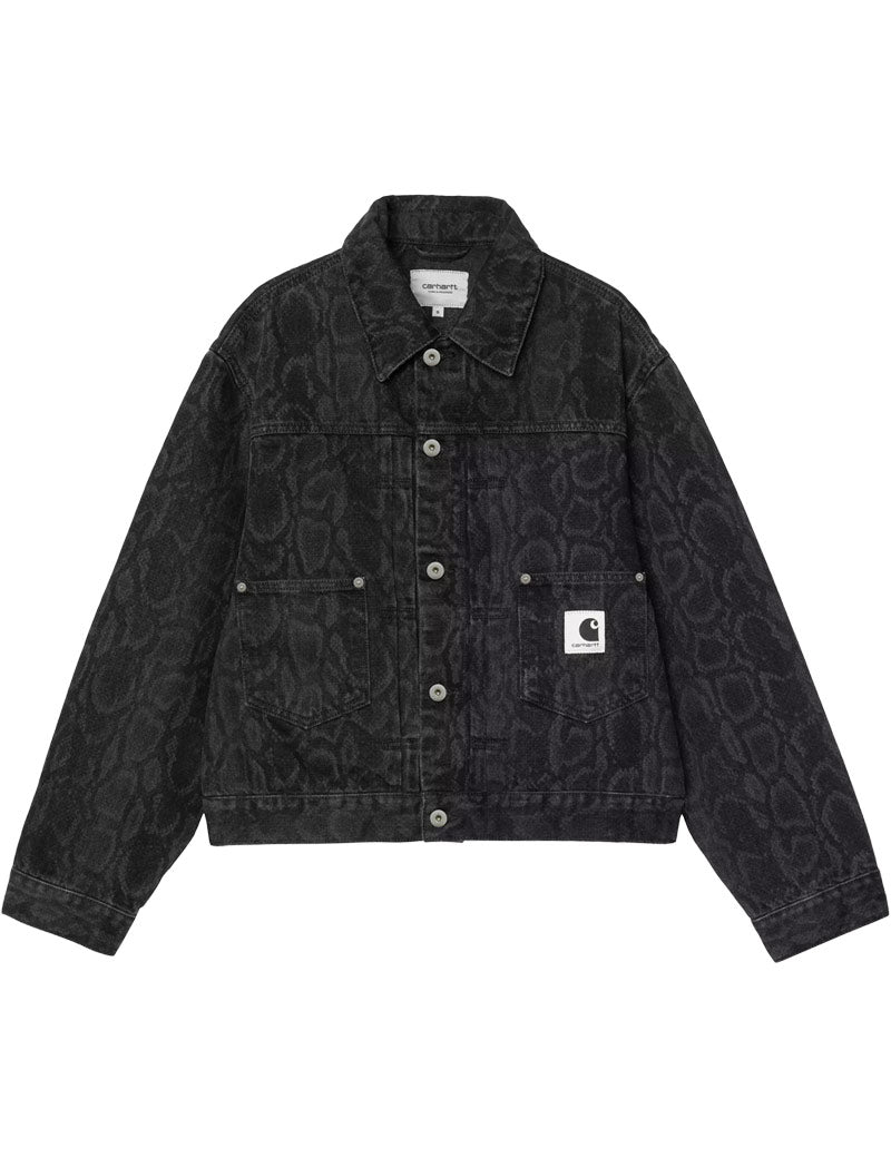 Carhartt WIP Women's Belmar Jacket Snake Camo, Black, Heavy Stone Wash