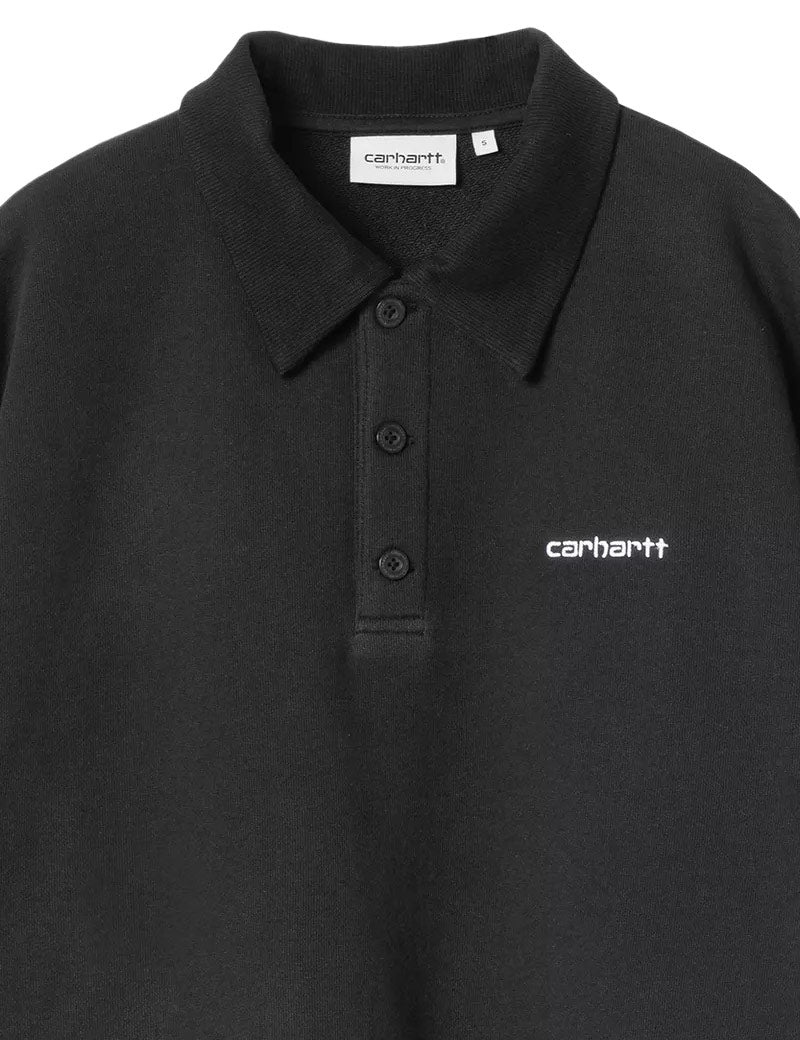 Carhartt WIP Women's Brenta Polo Sweat Black And White, Heavy Stone Wash Close Up