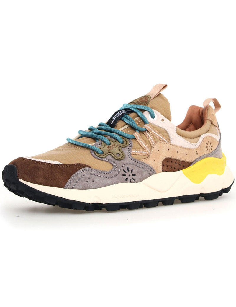 Flower Mountain Yamano 3 Trainers Suede Nylon Ripstop Brown Grey