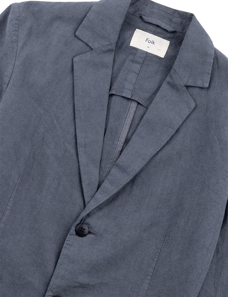 Folk Cotton Linen Blazer Charcoal Collar Detail