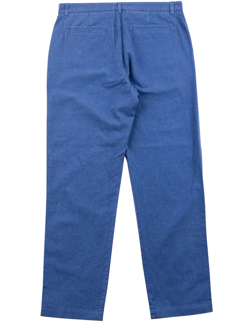 Folk Fixed Waistband Cotton Linen Trouser Woad Rear View