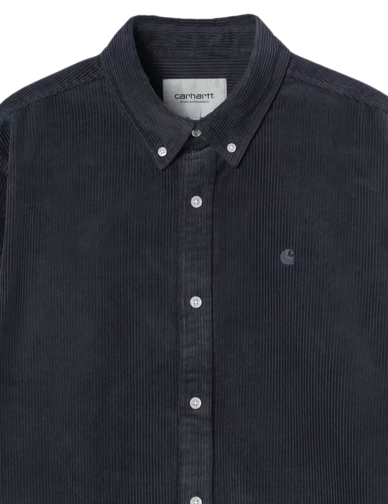 Carhartt WIP L/S Madison Cord Shirt Dark Navy Button Down Collar