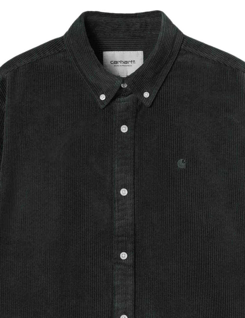Carhartt WIP L/S Madison Cord Shirt Raven Embroidered Logo