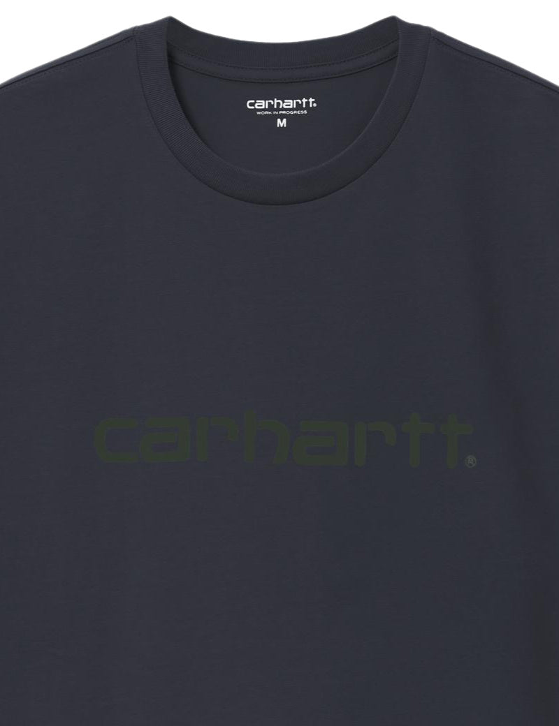 Carhartt WIP S/S Script T-Shirt Dark Navy & Scarab Chest Detail