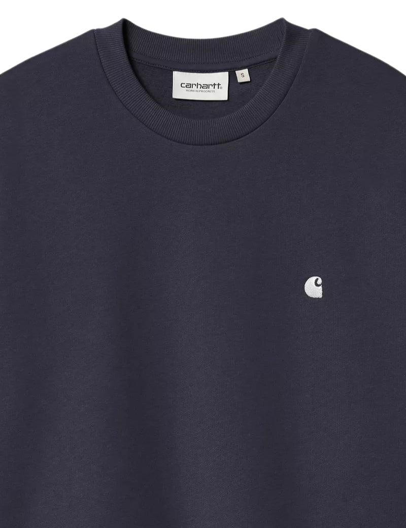 Carhartt WIP Women's Casey Sweatshirt Dark Navy Silver Embroidered Chest Logo