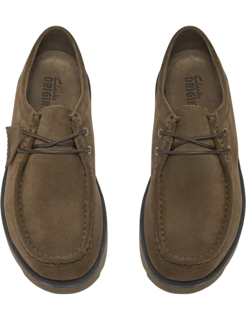 Clarks Originals Meare Walla Shoes Dark Olive Suede Men's Top View