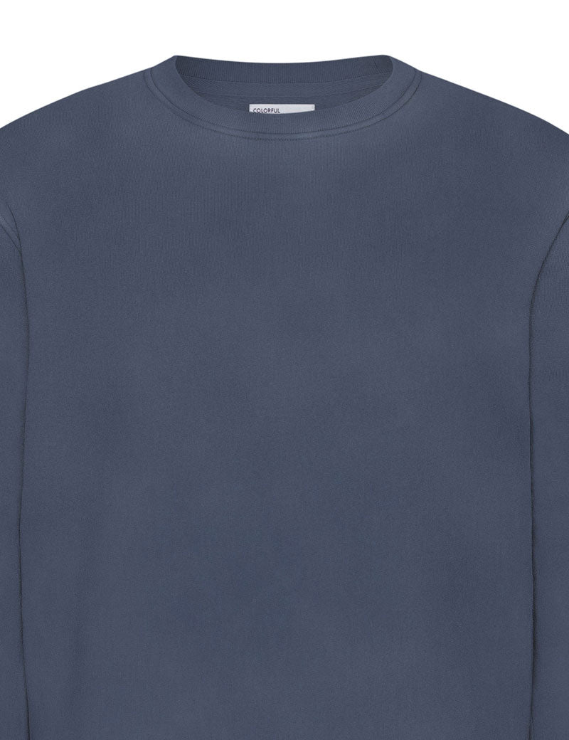 Colorful Standard Classic Organic Crew Sweatshirt Neptune Blue Collar Detail