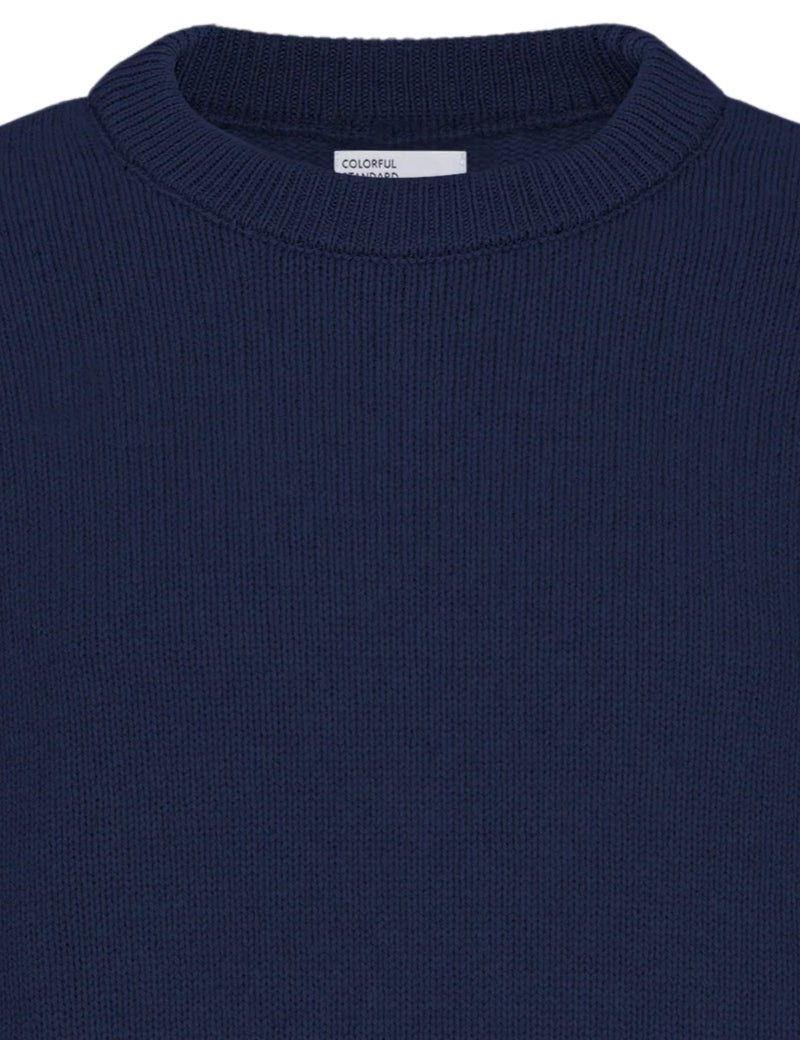 Colorful Standard Oversized Merino Wool Crew Jumper Marine Blue Collar Knit