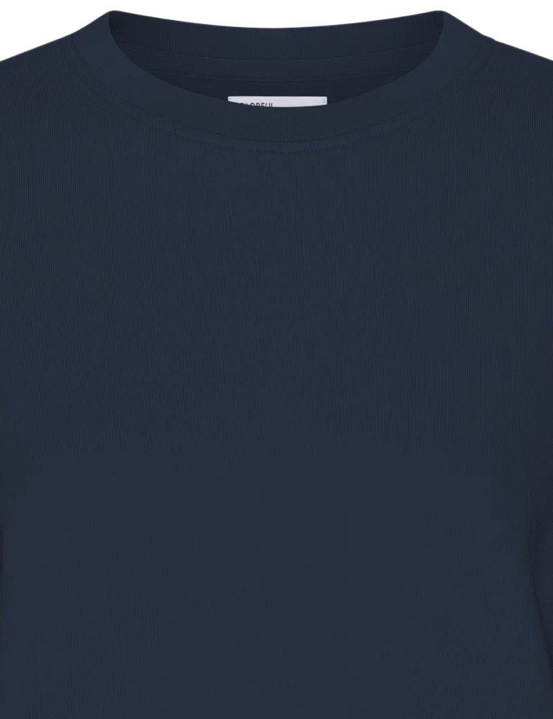 Colorful Standard Womens Classic Organic Crew Sweatshirt Navy Blue Collar Detail