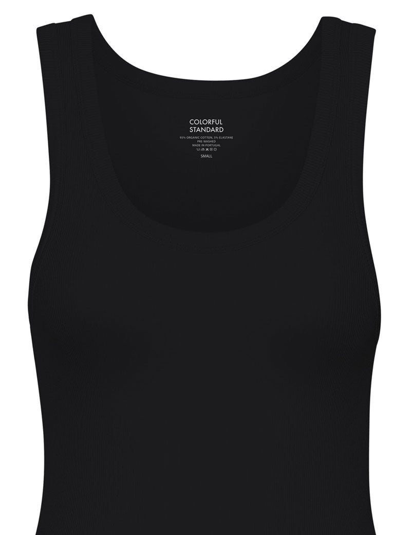Colorful Standard Womens Organic Rib Tank Top Deep Black Collar