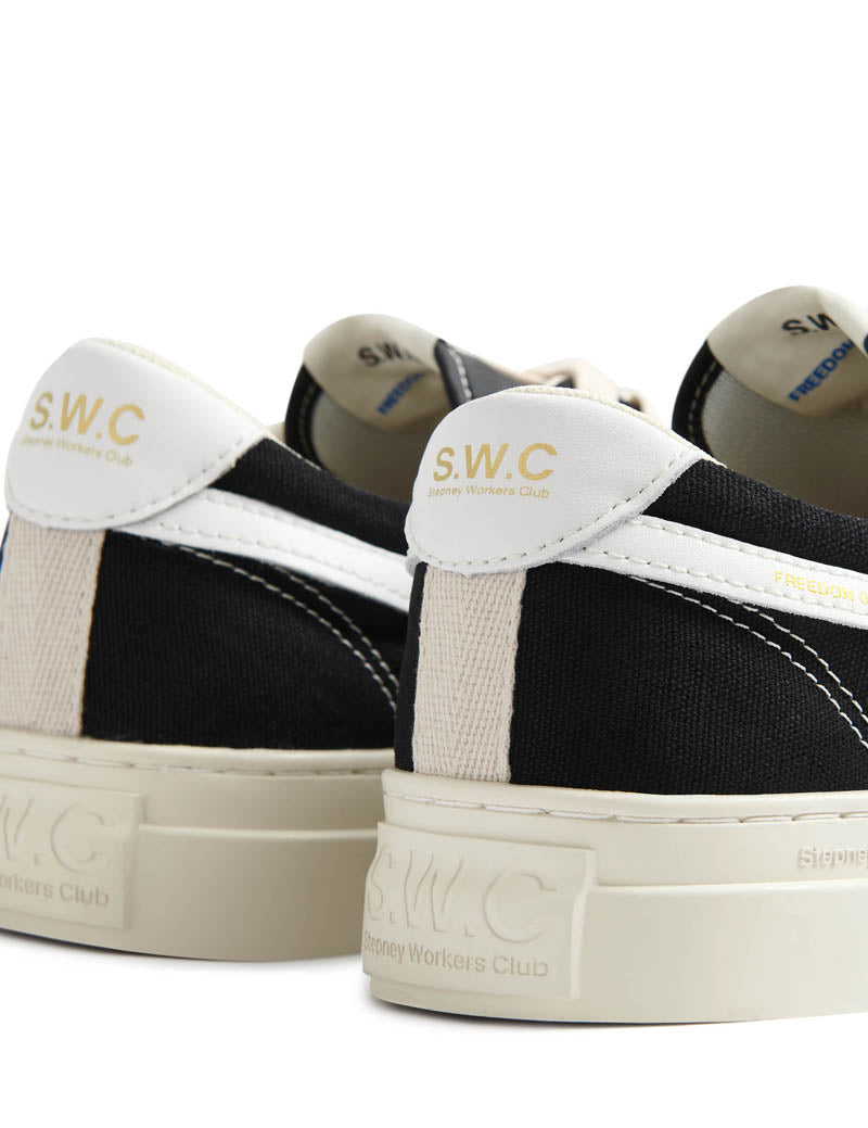 Stepney Worker Club Dellow S-Strike Cup Canvas Trainers Black, White Heel View