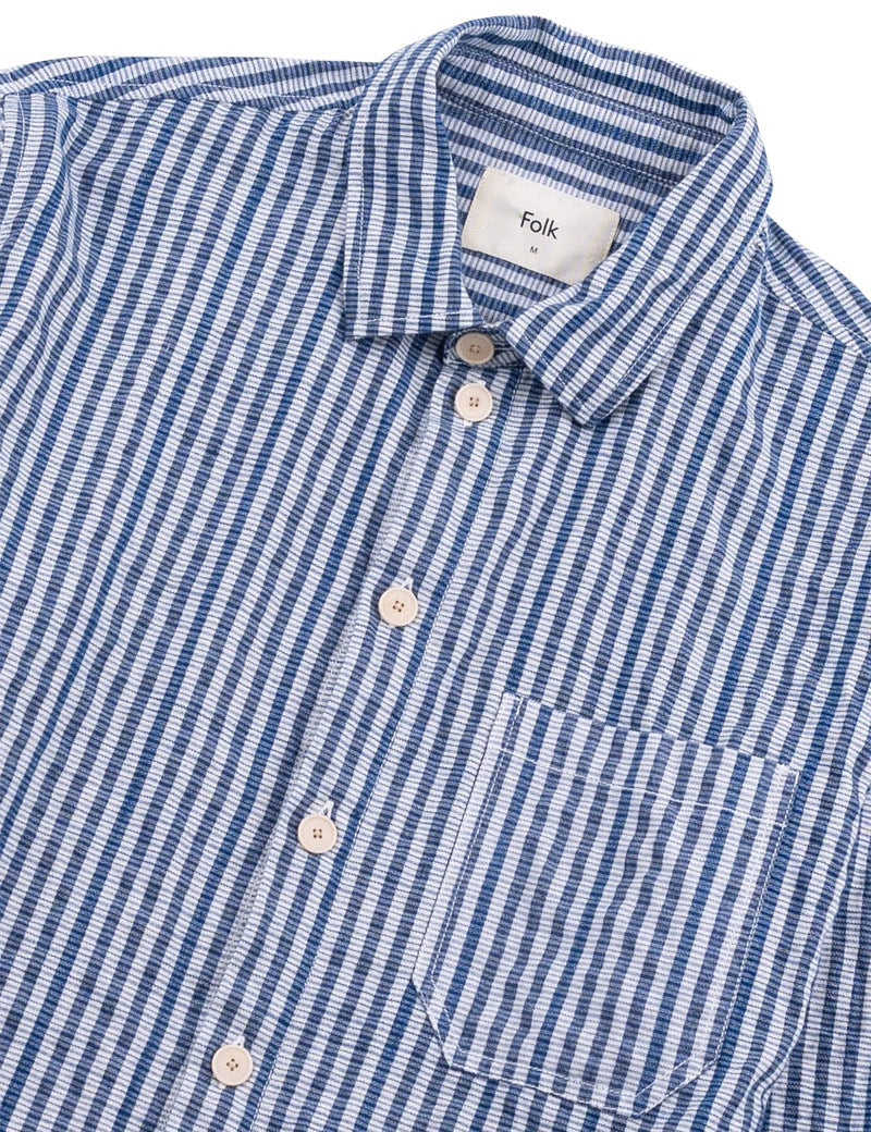 Folk Easy Fit Shirt Indigo Crinkle Mini Check Collar and Pocket Detail