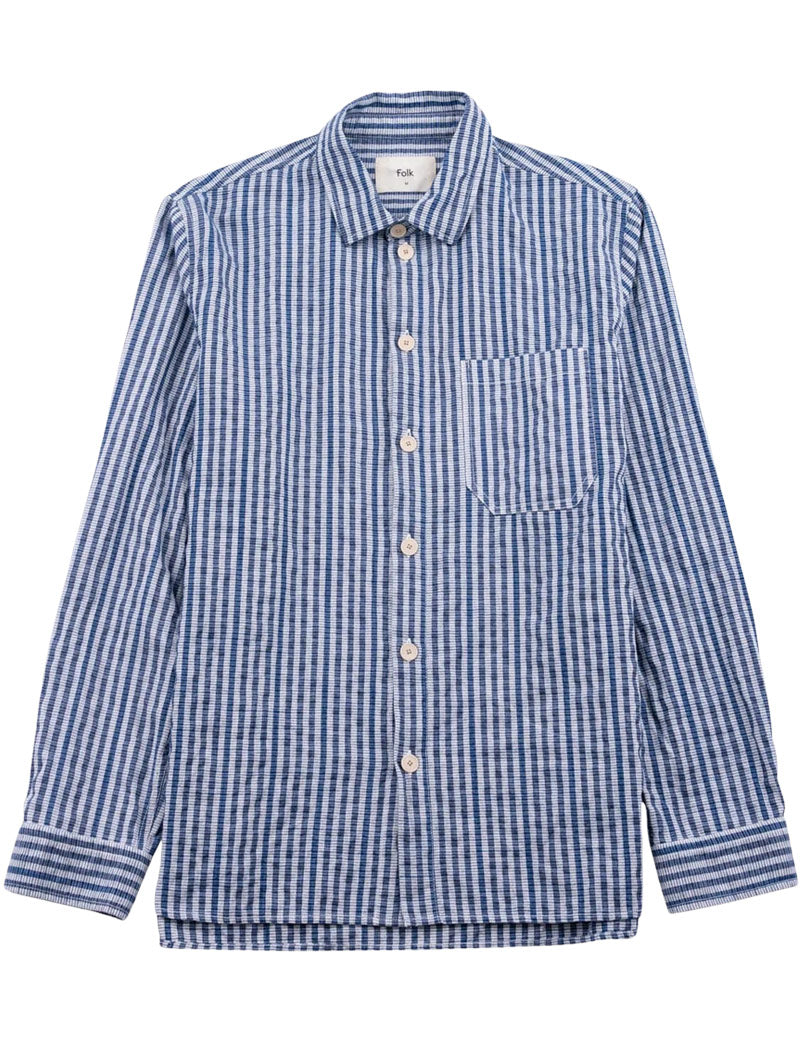 Folk Easy Fit Shirt Indigo Crinkle Mini Check