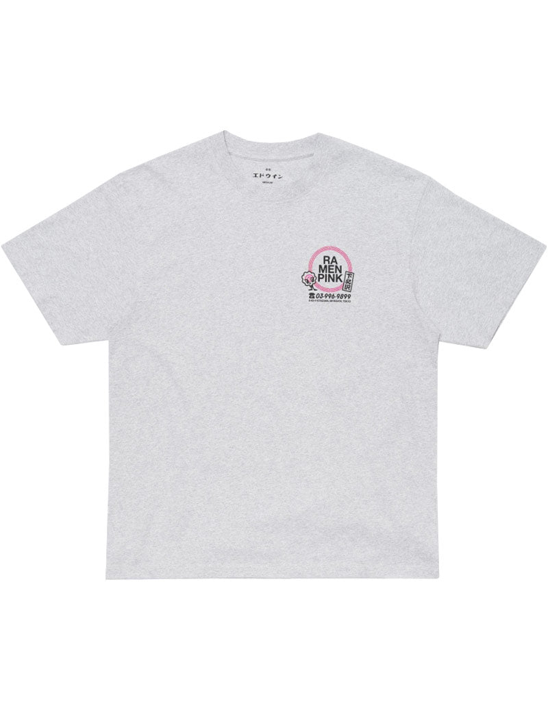 Edwin Ramen Pink T-Shirt Grey Marl Front