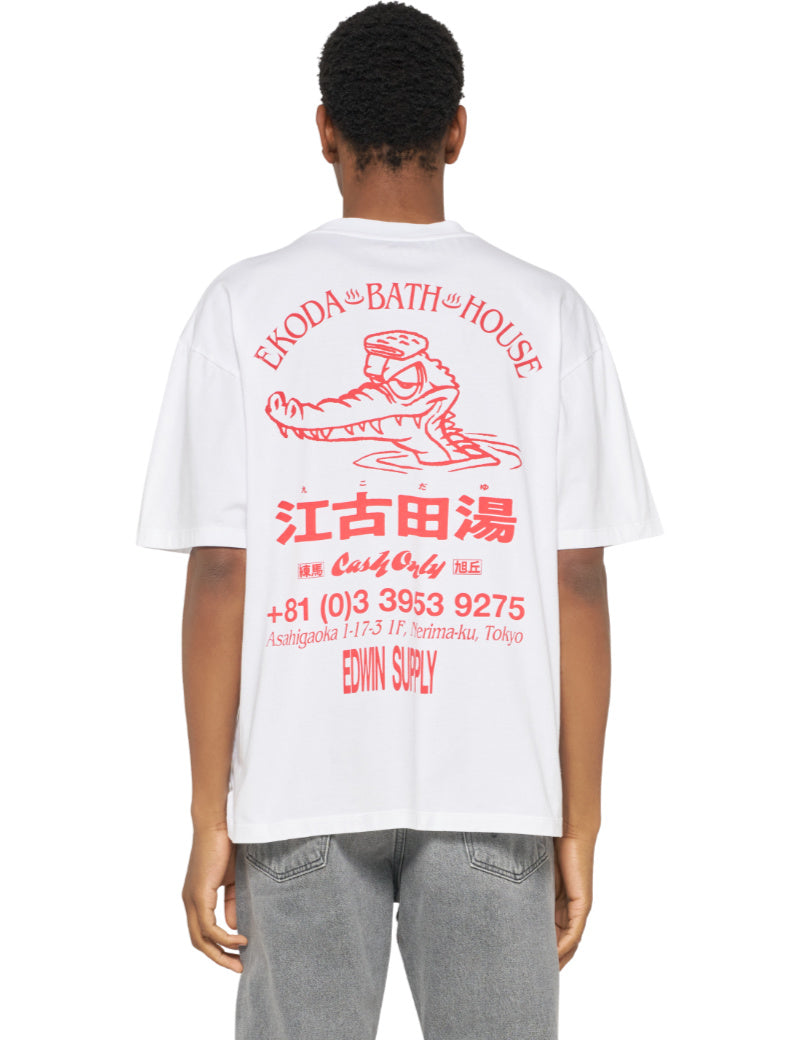 Edwin Ekoda Bath House T-Shirt White On Model Back